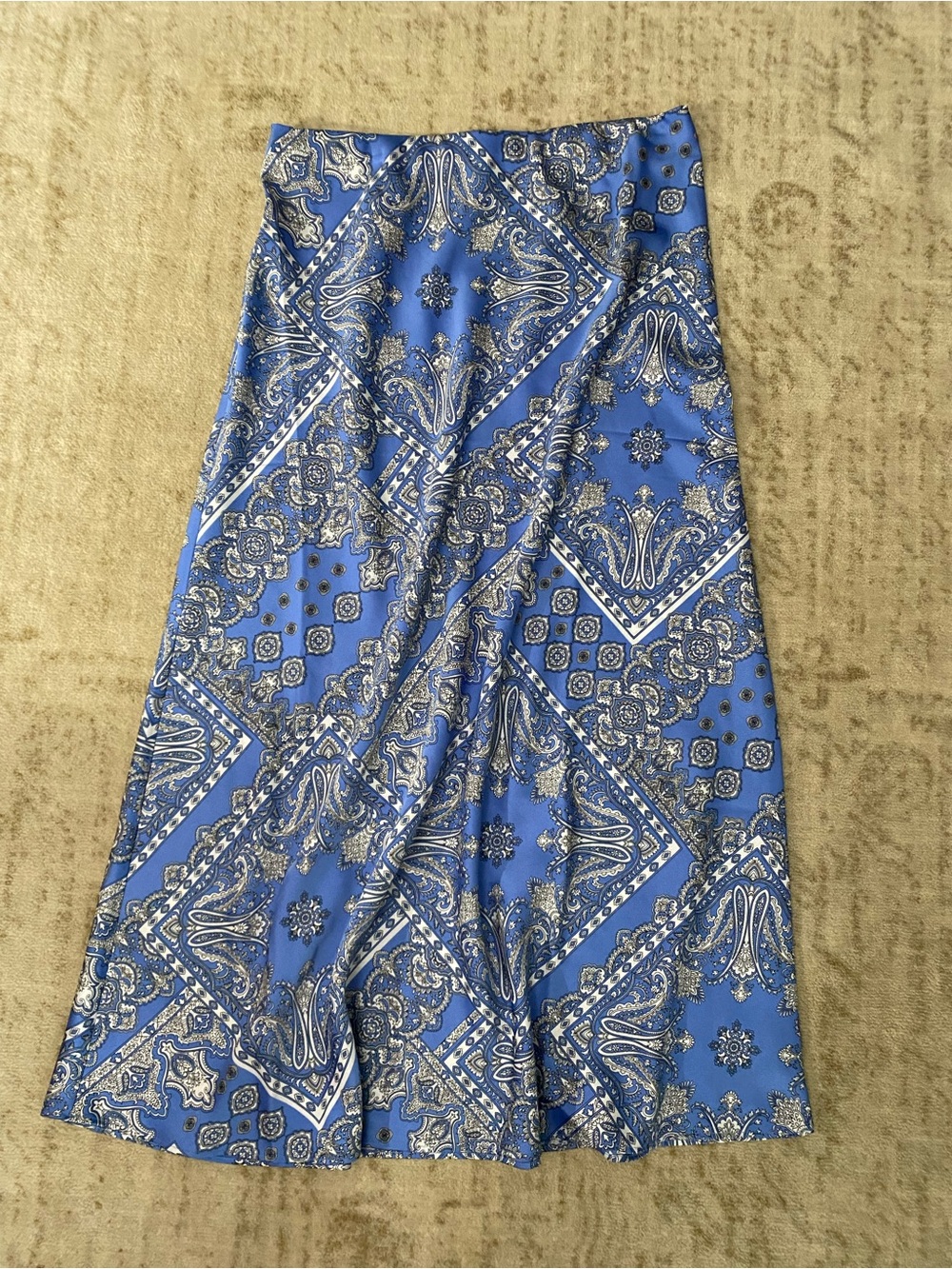LOFT Blue Paisley Silky Midi Skirt